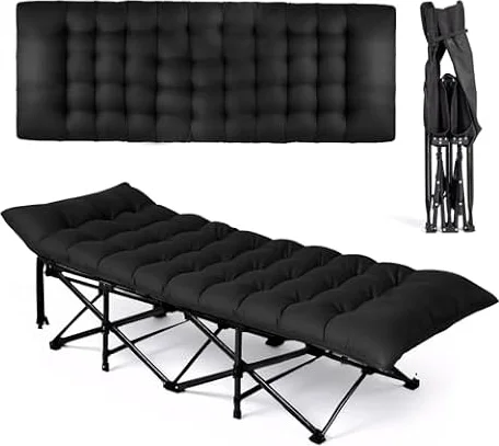 Bonnlo Letto da Campeggio Pieghevole – Lettino da Campeggio in Oxford 600D, Letto da Giardino, per Campeggio e Spiaggia, 190 x 71 x 36 cm (Nero, Con Materasso)
