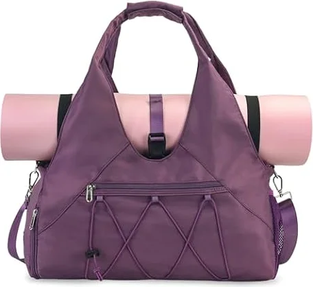 SIVENKE Borsa Sportiva per Donne, Borsa per Yoga con Scomparto per Scarpe e Scomparto per Vestiti Bagnati, Borsa da Viaggio, Borsa a Tracolla per Materassini da Yoga, Borsa da Tempo Libero