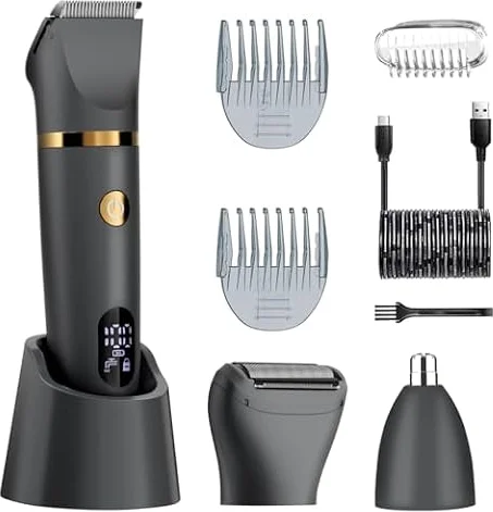 Scttomon Body Trimmer per gli uomini, Ball Pubic Hair Trimmer, Body Foil Rasoio Rasoio Naso Ear Impermeabile Wet/Dry Groomer Display LED