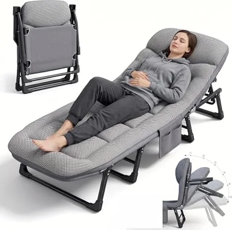 Letto pieghevole con materasso regolabile in 6 posizioni, per adulti | Robusto letto per gli ospiti con telaio in metallo, lettino da campeggio portatile per casa, ufficio