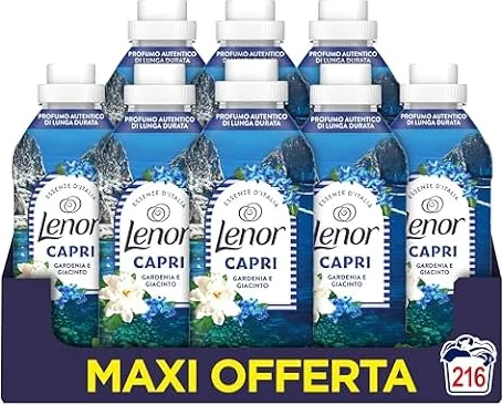Lenor Ammorbidente Lavatrice Concentrato Essenze d’Italia, 216 Lavaggi (8x27), Capri, Note Di Gardenia e Giacinto, Profumo autentico di lunga durata