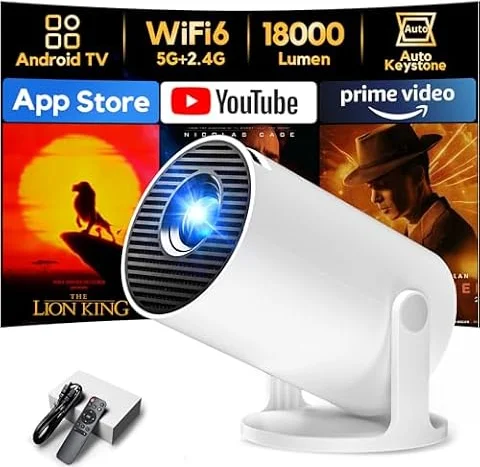 AKIYO O2 Proiettore Apps integrate, 2026 Upgraded 18000 Lumens WiFi 6 BT5.4 | Support 4K 1080P Auto Keystone Rotabile 180° Proiettore Portatile Compatibile con HDMI/TV Stick/Memory Stick/Laptop/PS5