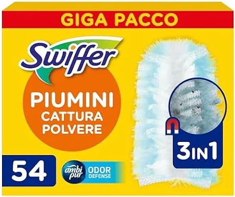 Swiffer Duster, Ricariche Piumini Catturapolvere, 54 Panni, Giga Pack | Cattura 3 Volte Più Polvere e Peli/Capelli Rispetto alla Scopa Tradizionale, Migliaia di Microfibre, Anti Odore