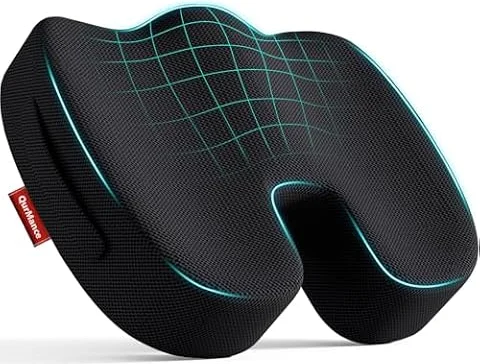 QurMance Cuscino Sedia Ufficio Ergonomico Memory Foam - Cuscino Coccige Ortopedico con Base Antiscivolo-cuscino ortopedico seduta Supporto per Postura Corretta-Ideale per Seggiolino gaming