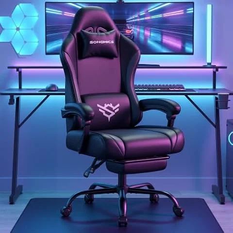 SONGMICS Sedia da Gaming, Ergonomica da Ufficio, Reclinabile a 135° | con Poggiapiedi e Supporto Lombare, 70 x 70 x (120-130) cm, Nero Inchiostro e Grigio Tortora, Collezione CATHY OBG091BH01