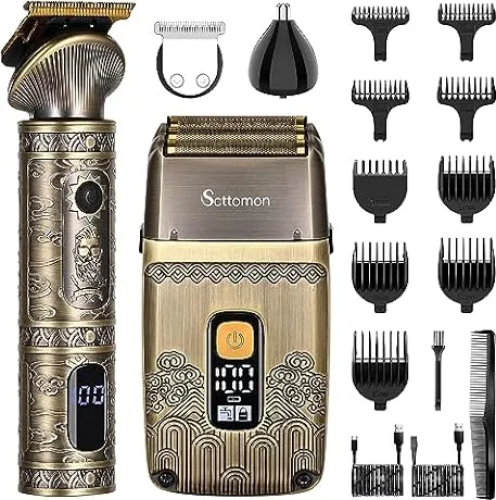 Scttomon T-Blade Trimmer Capelli & Rasoi Elettrici per Gli Uomini Foil Shaver Beard Trimmer Kit di Cura Degli Uomini con Triple Lame Cordless