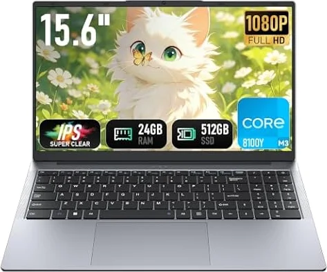 Vowmoon Laptop 15,6" M3-8100Y PC Portatile 16 GB 512 GB,Win11 pro ultraleggero con suite Office inclusa Notebook, schermo FHD 1920x1080, Wi-Fi 5 Dual-Band, Bluetooth 5.0, HDMI