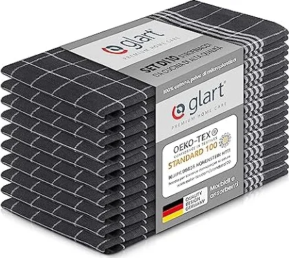 Glart 48GI2 Set di 10 strofinacci da cucina, 50x70 cm, 100% cotone certificato Oeko-TEX Standard 100, grigio, prelavati, per cucina e lavaggio