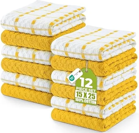 Utopia Towels - Asciugamani da Cucina, 38 x 64 cm, 100% Cotone Super Morbido e Assorbente, Asciugamani da Cucina, Strofinacci e canovacci, (Confezione da 12) (Giallo e Bianco)