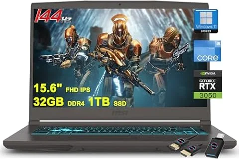 msi Laptop da gioco sottile 15 | 15,6 pollici FHD IPS 144Hz | Intel 8-core i5-12450H (>i7-11800H) | SSD DDR4 da 32 GB da 1 TB | GeForce RTX 3050 | Win11Pro di tipo C retroilluminato con accessorio