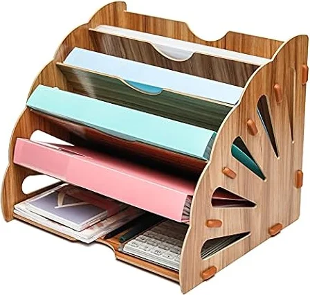 Exerz Portadocumenti in legno a 5 livelli a coda di pavone per scrivania, forniture per ufficio, portadocumenti, studenti
