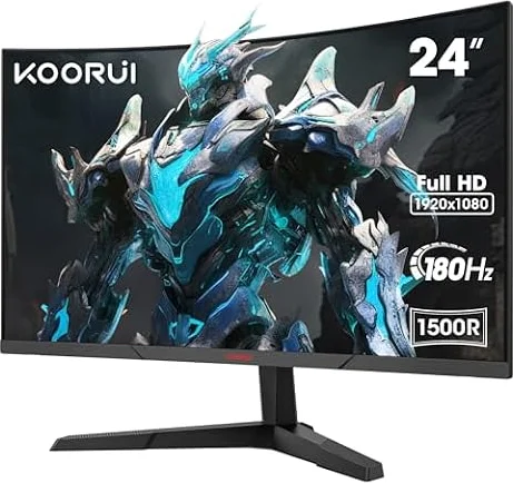 KOORUI Monitor Curvo Gaming 24 Pollici 180Hz MPRT 1ms 24E6CA | 1500R 1920×1080, Full HD VA 3000:1 DCI-P3 90%, Pannello ultra Sottile, Inclinazione Regolabile, VESA 100mm HDMI 2.0, DP 1.2