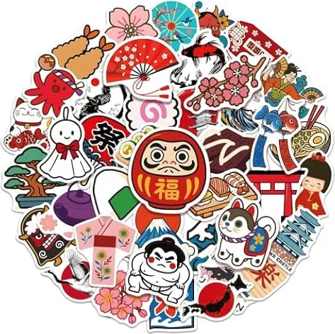 100 Pezzi Adesivi Giappone in Vinile, Stickers Aesthetic Vintage e Cartoon per Scrapbooking, Laptop e Borraccia, Set di Decalcomanie Giapponesi Tradizionali Impermeabili per Notebook e Diario