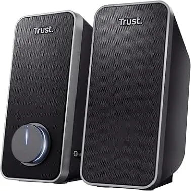 Trust Arys Casse PC 2.0 Set Altoparlanti Stereo 28 W, Nero | Alimentazione USB, Jack AUX 3.5 mm, Altoparlante per Computer Portatile Tablet Smartphone
